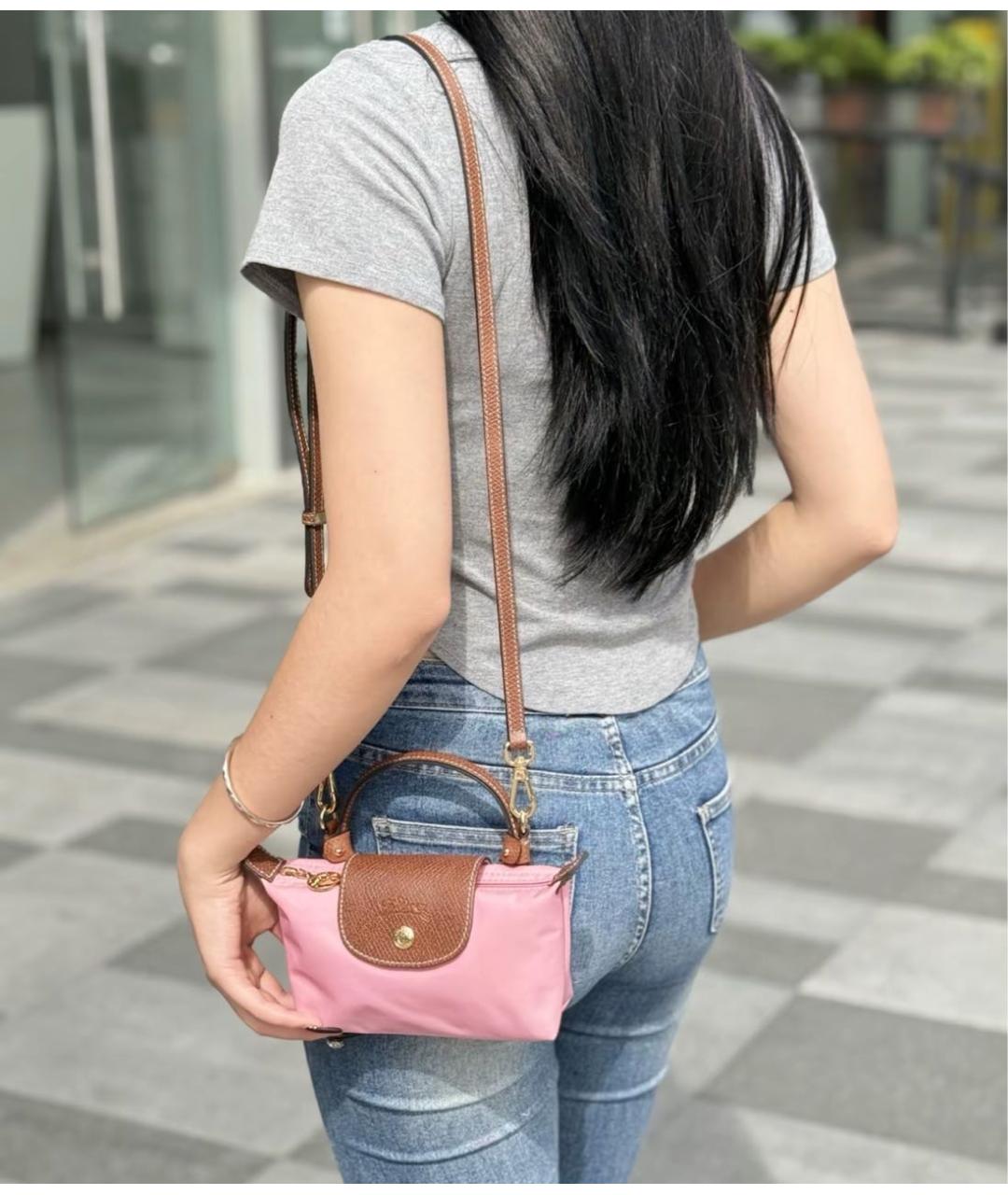 LONGCHAMP Розовая тканевая сумка с короткими ручками, фото 5