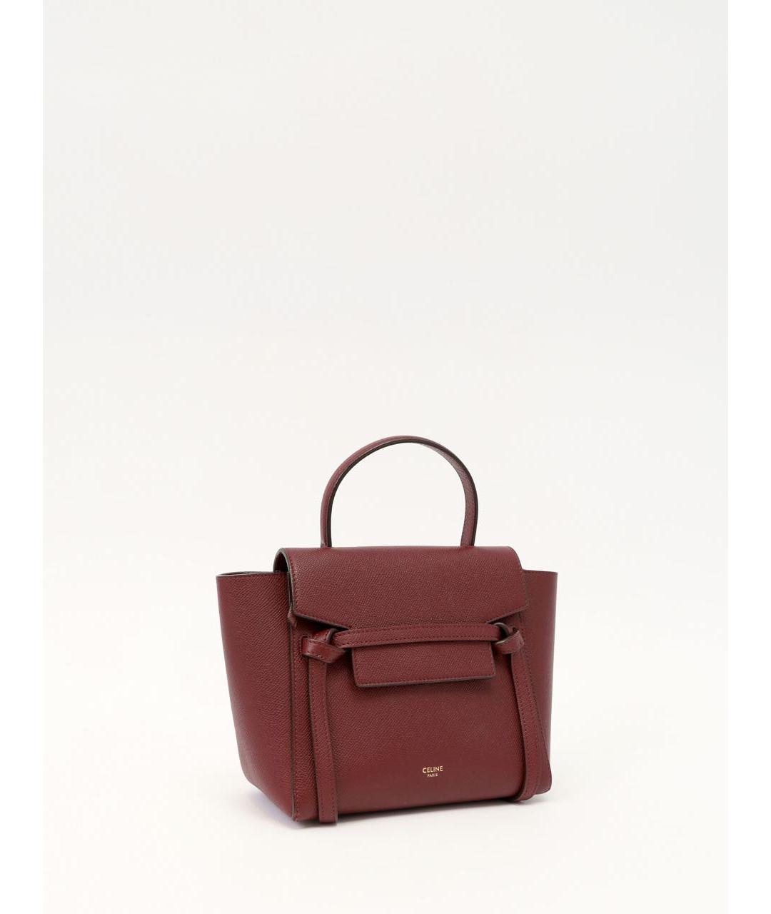 CELINE Бордовая кожаная сумка с короткими ручками, фото 2