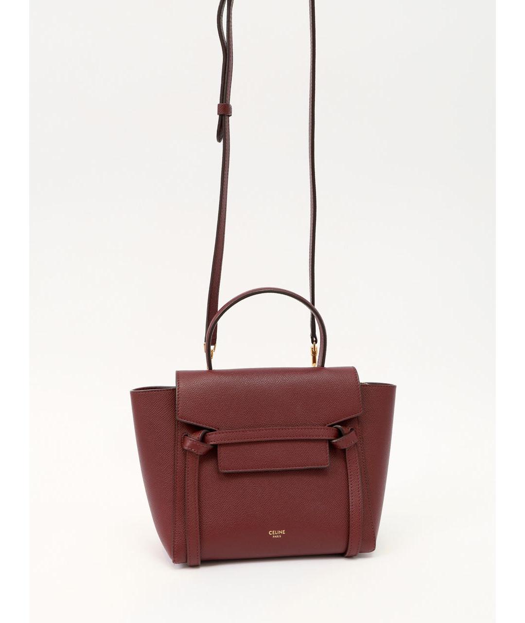 CELINE Бордовая кожаная сумка с короткими ручками, фото 4