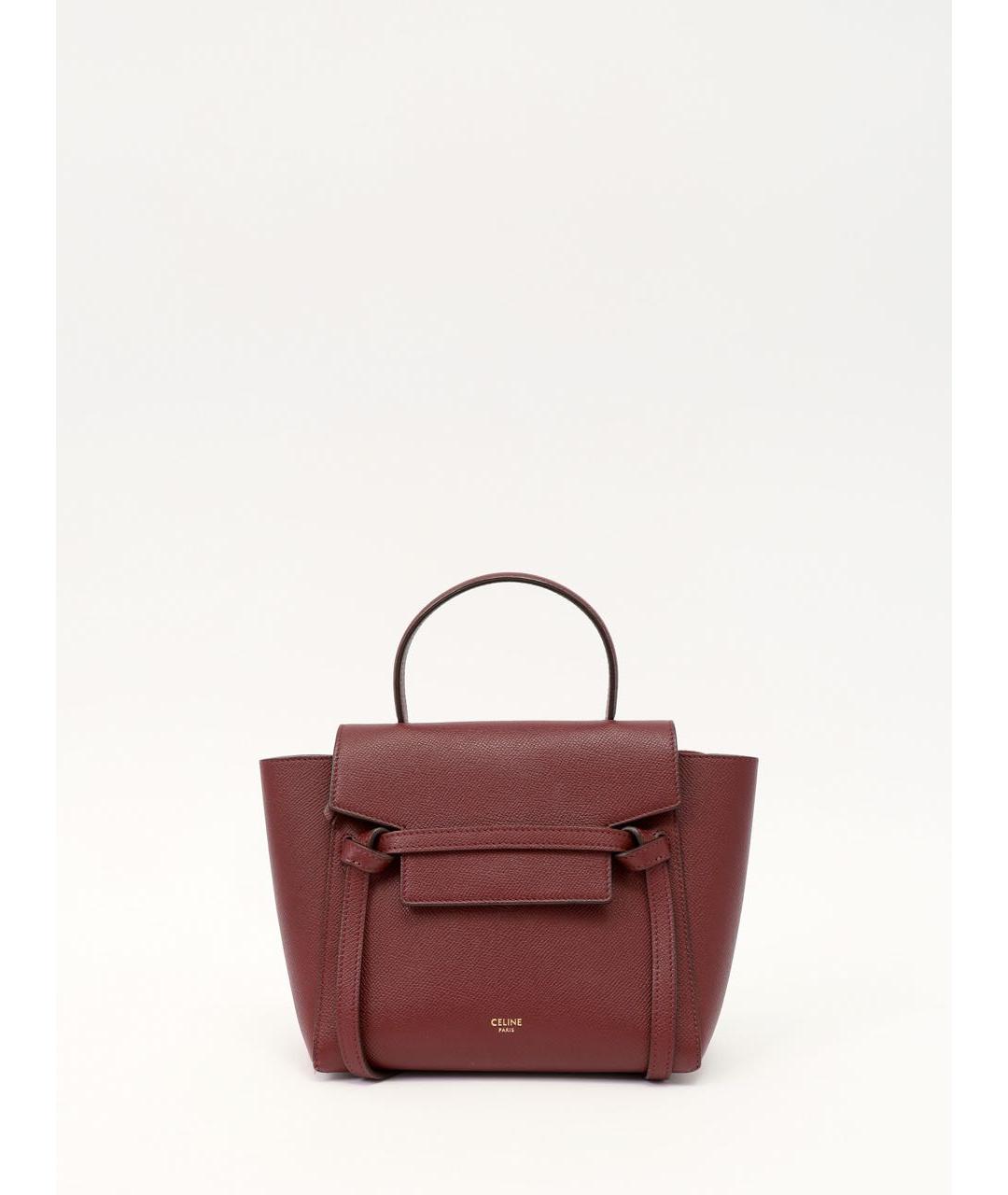 CELINE Бордовая кожаная сумка с короткими ручками, фото 9