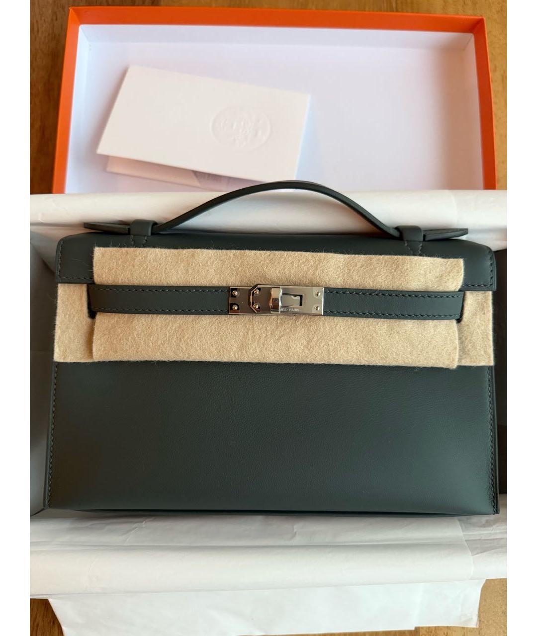 HERMES Антрацитовая кожаная сумка с короткими ручками, фото 3