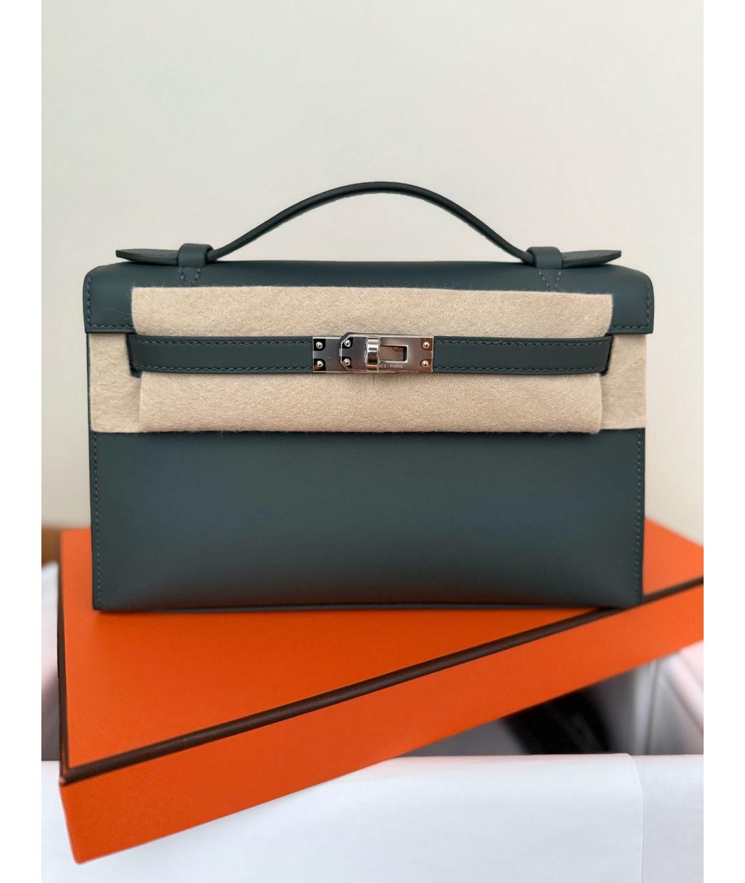 HERMES Антрацитовая кожаная сумка с короткими ручками, фото 2