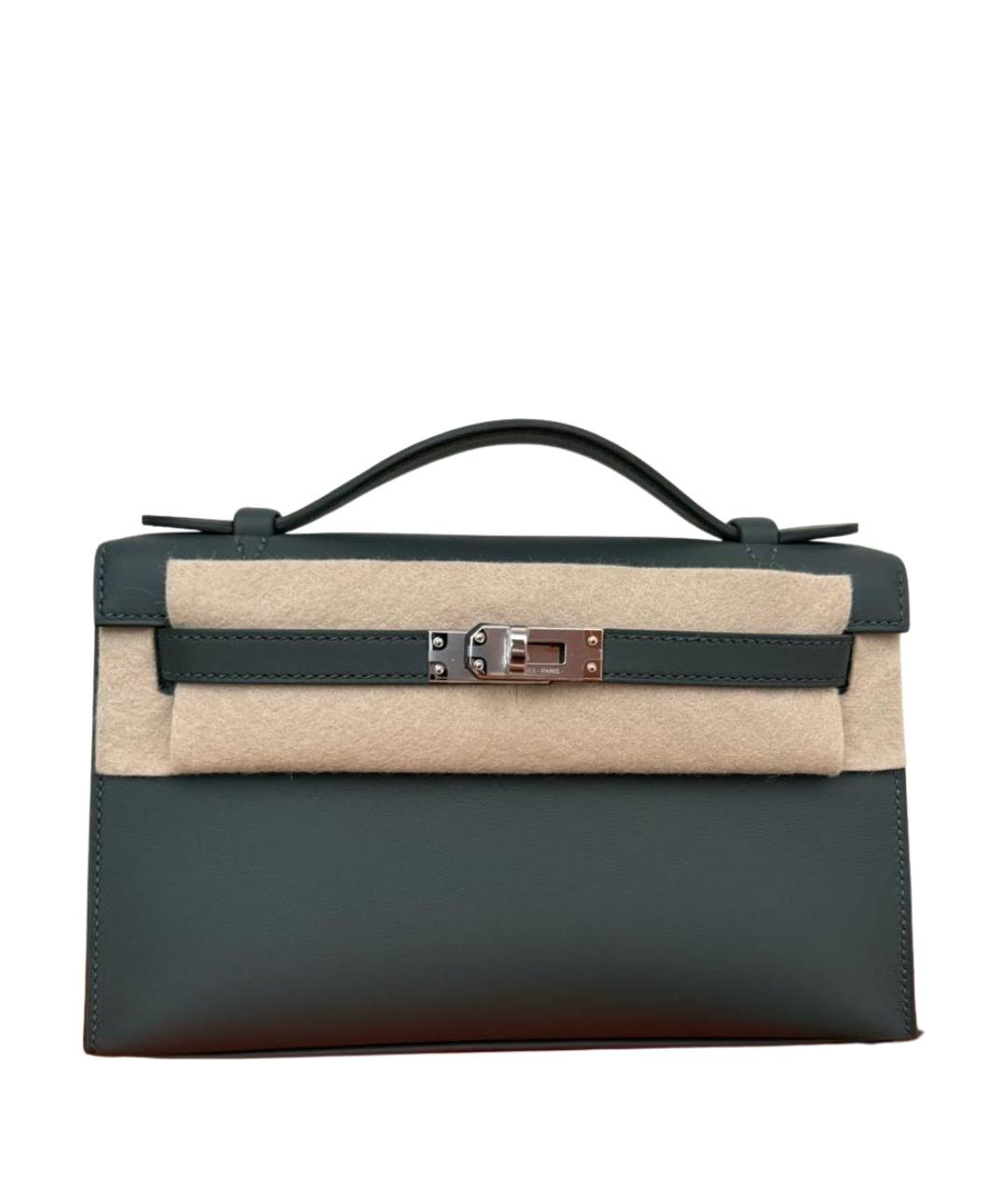 HERMES Антрацитовая кожаная сумка с короткими ручками, фото 1