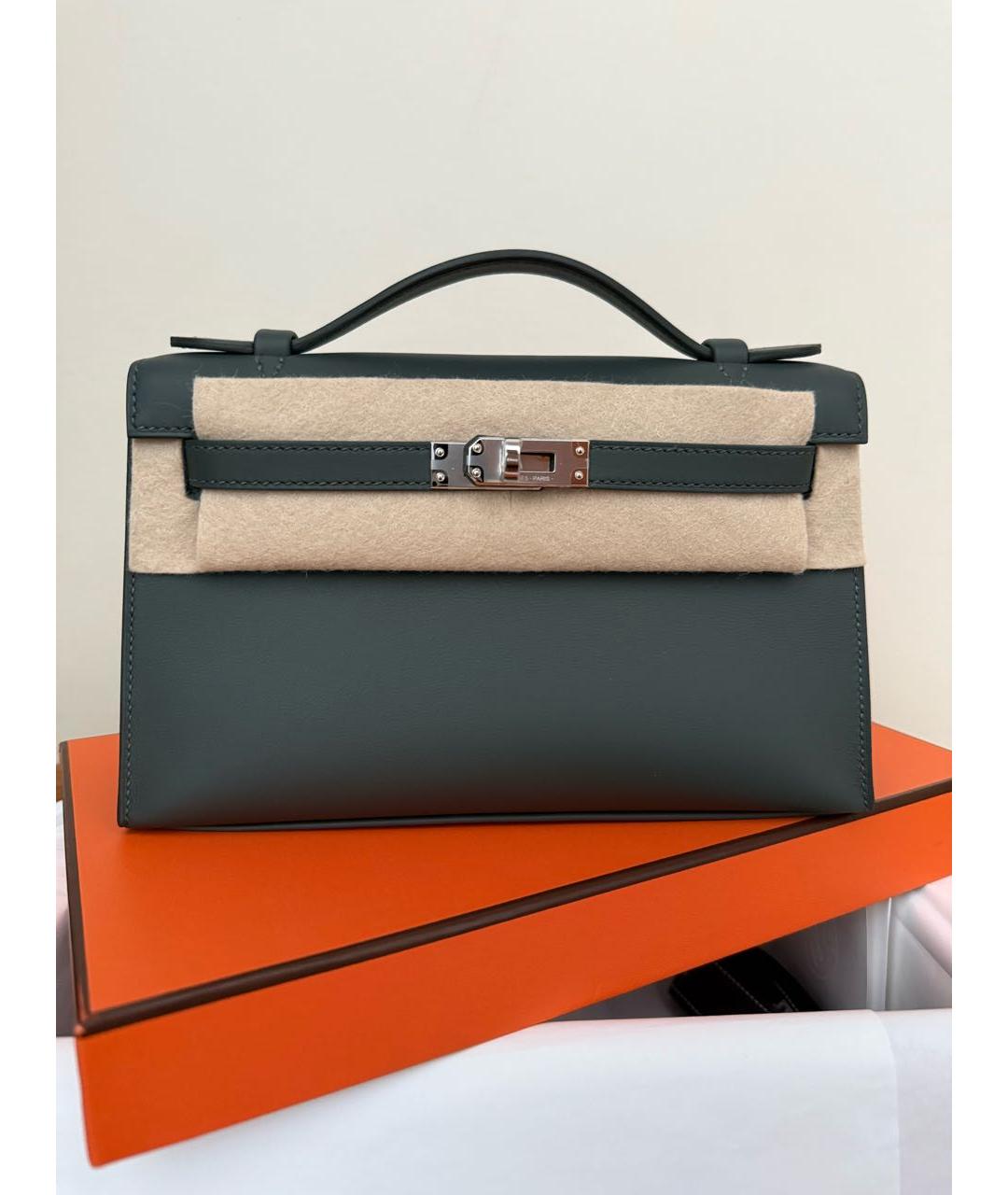 HERMES Антрацитовая кожаная сумка с короткими ручками, фото 5