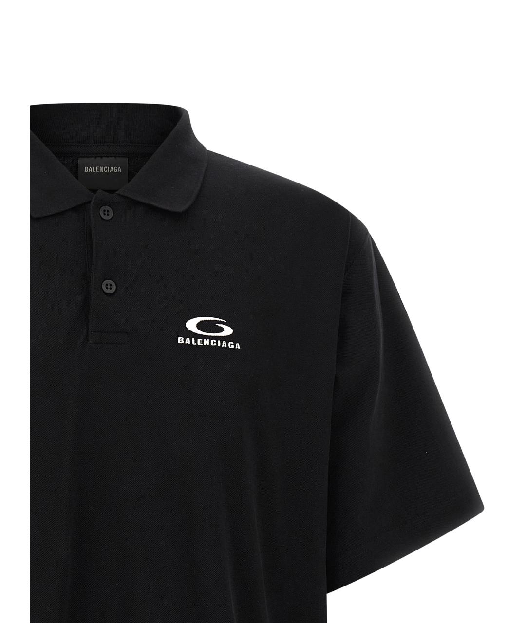 BALENCIAGA Черное хлопковое поло с коротким рукавом, фото 3
