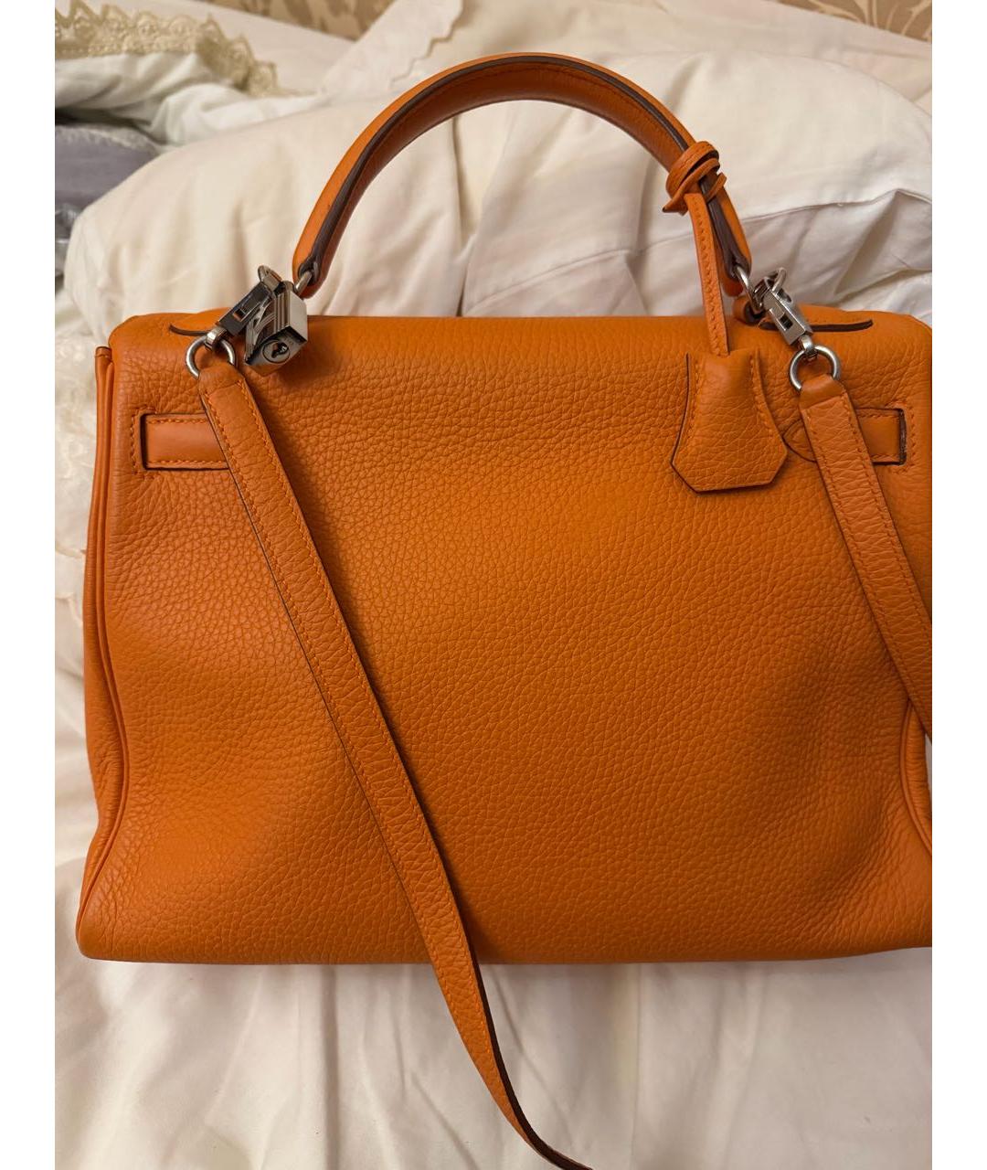 HERMES Оранжевая кожаная сумка с короткими ручками, фото 2