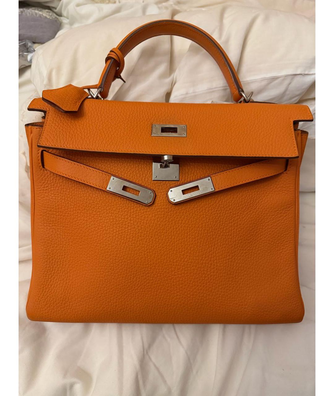 HERMES Оранжевая кожаная сумка с короткими ручками, фото 5