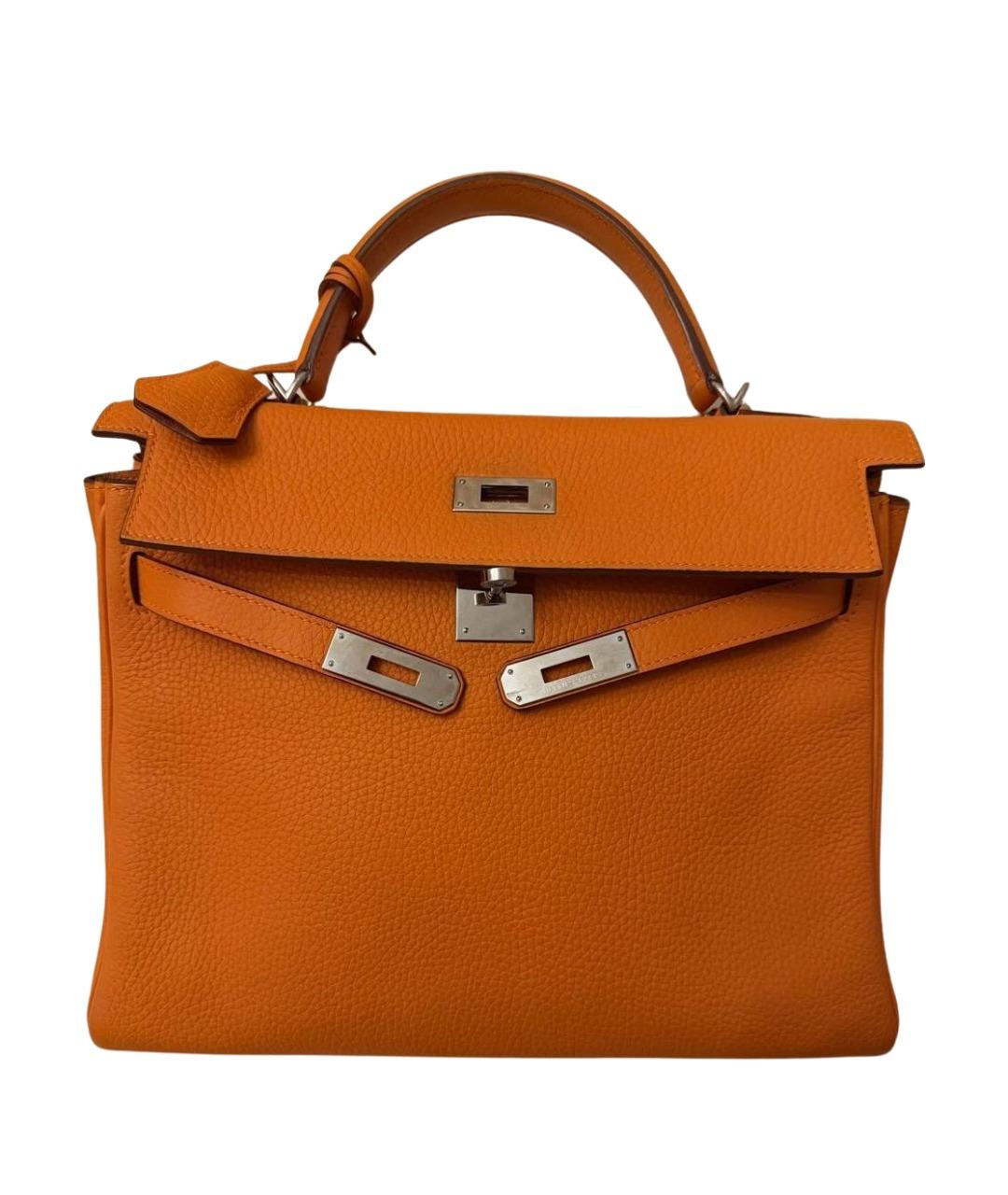 HERMES Оранжевая кожаная сумка с короткими ручками, фото 1