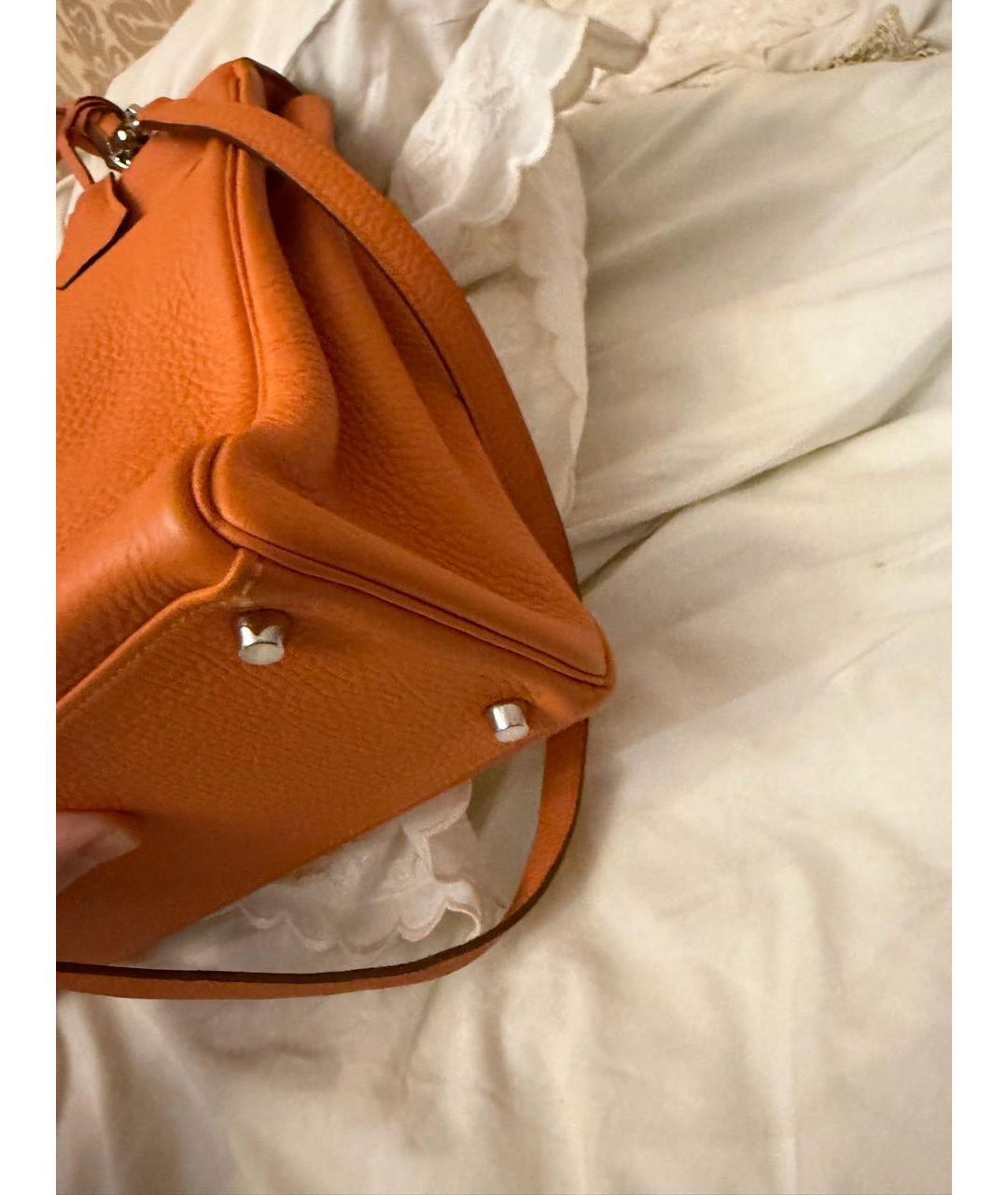 HERMES Оранжевая кожаная сумка с короткими ручками, фото 4