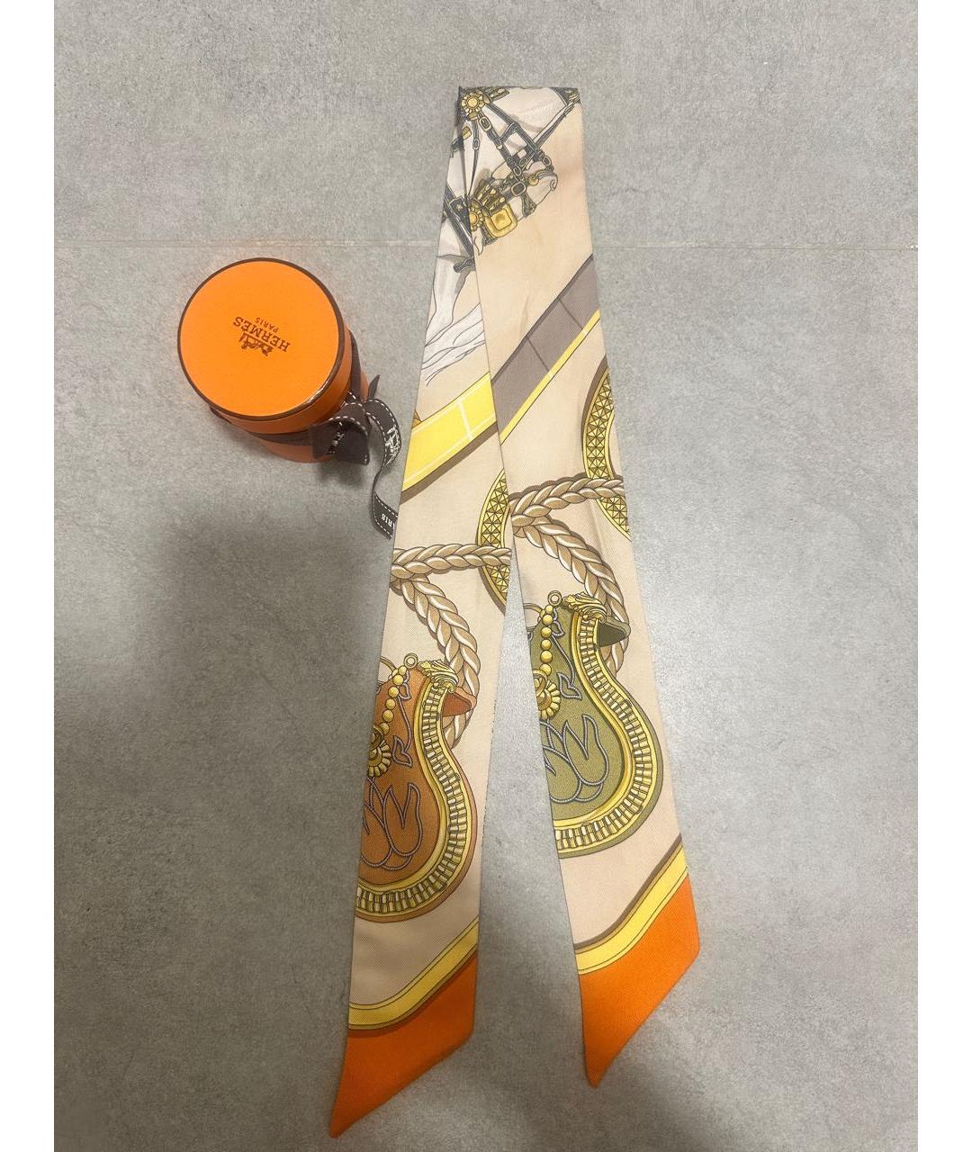 HERMES Оранжевый шелковый платок, фото 5