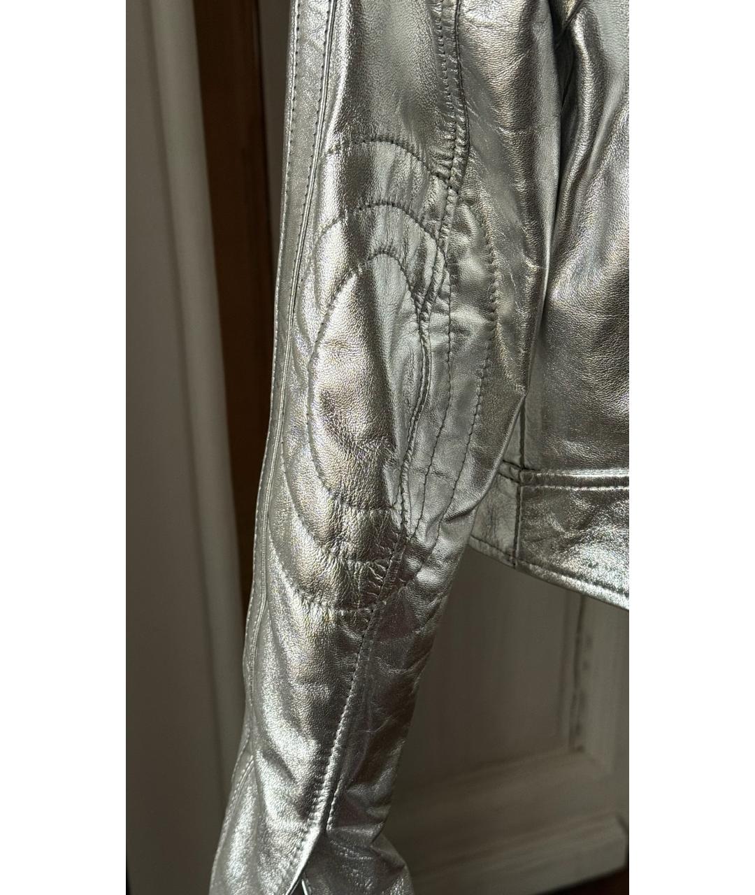 ERMANNO SCERVINO Серебряная кожаная куртка, фото 5