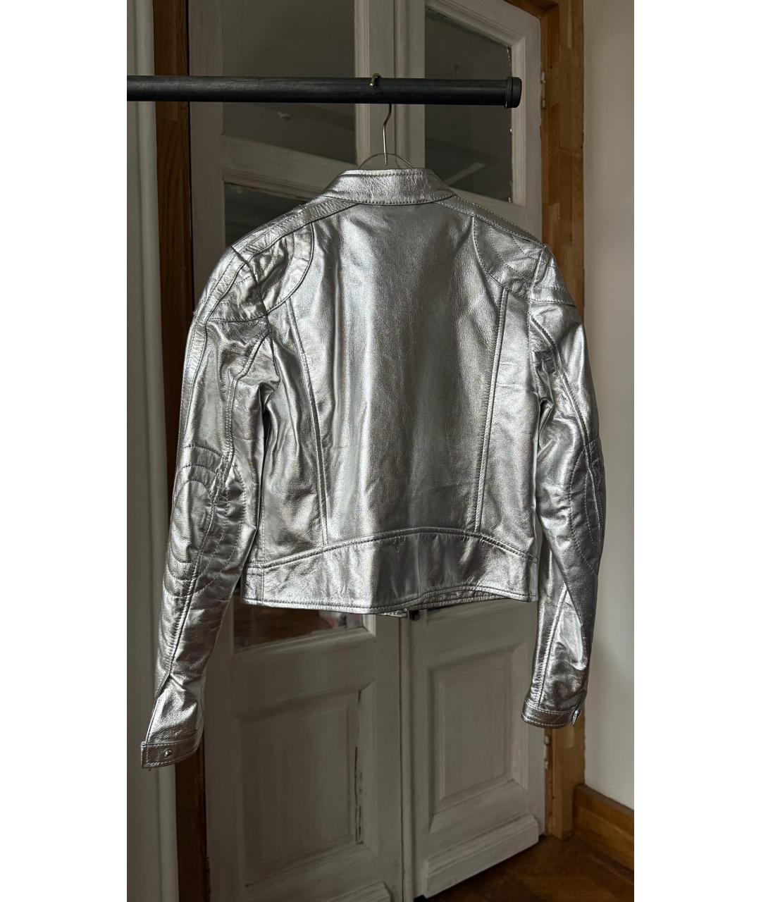 ERMANNO SCERVINO Серебряная кожаная куртка, фото 2