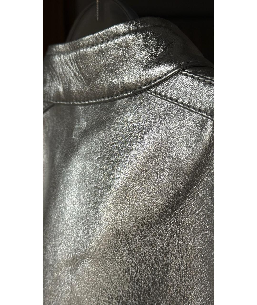 ERMANNO SCERVINO Серебряная кожаная куртка, фото 4