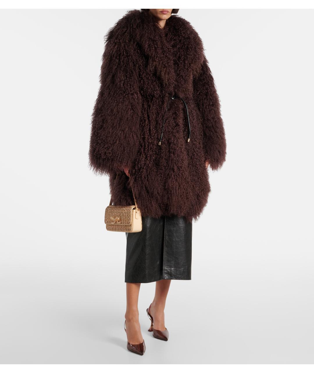 SELF-PORTRAIT Коричневая меховая шуба, фото 5