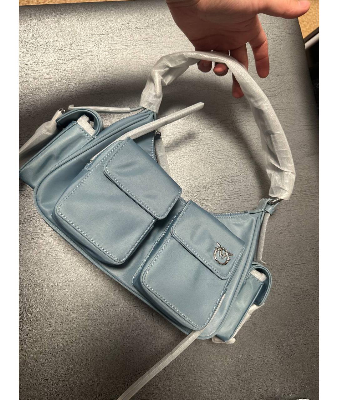 PINKO Голубая кожаная сумка через плечо, фото 5