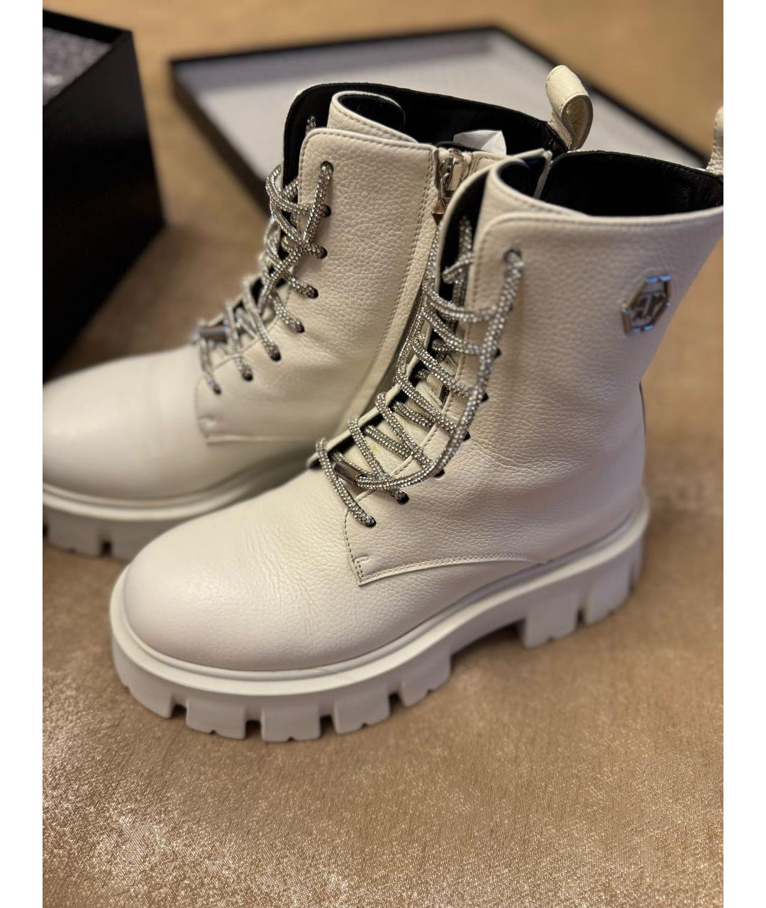 PHILIPP PLEIN Белые кожаные ботинки, фото 2