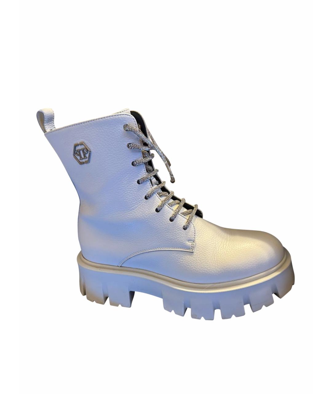 PHILIPP PLEIN Белые кожаные ботинки, фото 1