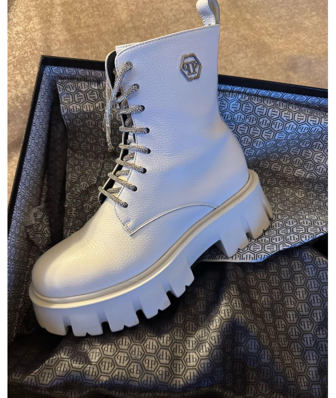 PHILIPP PLEIN Белые кожаные ботинки, фото 5