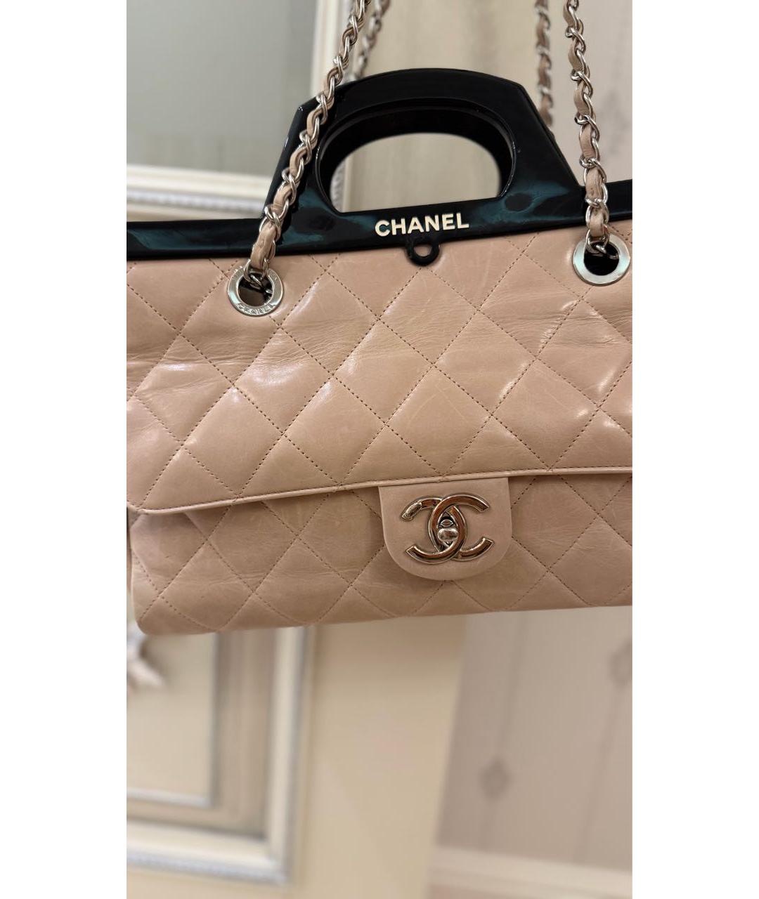 CHANEL Бежевая кожаная сумка с короткими ручками, фото 3