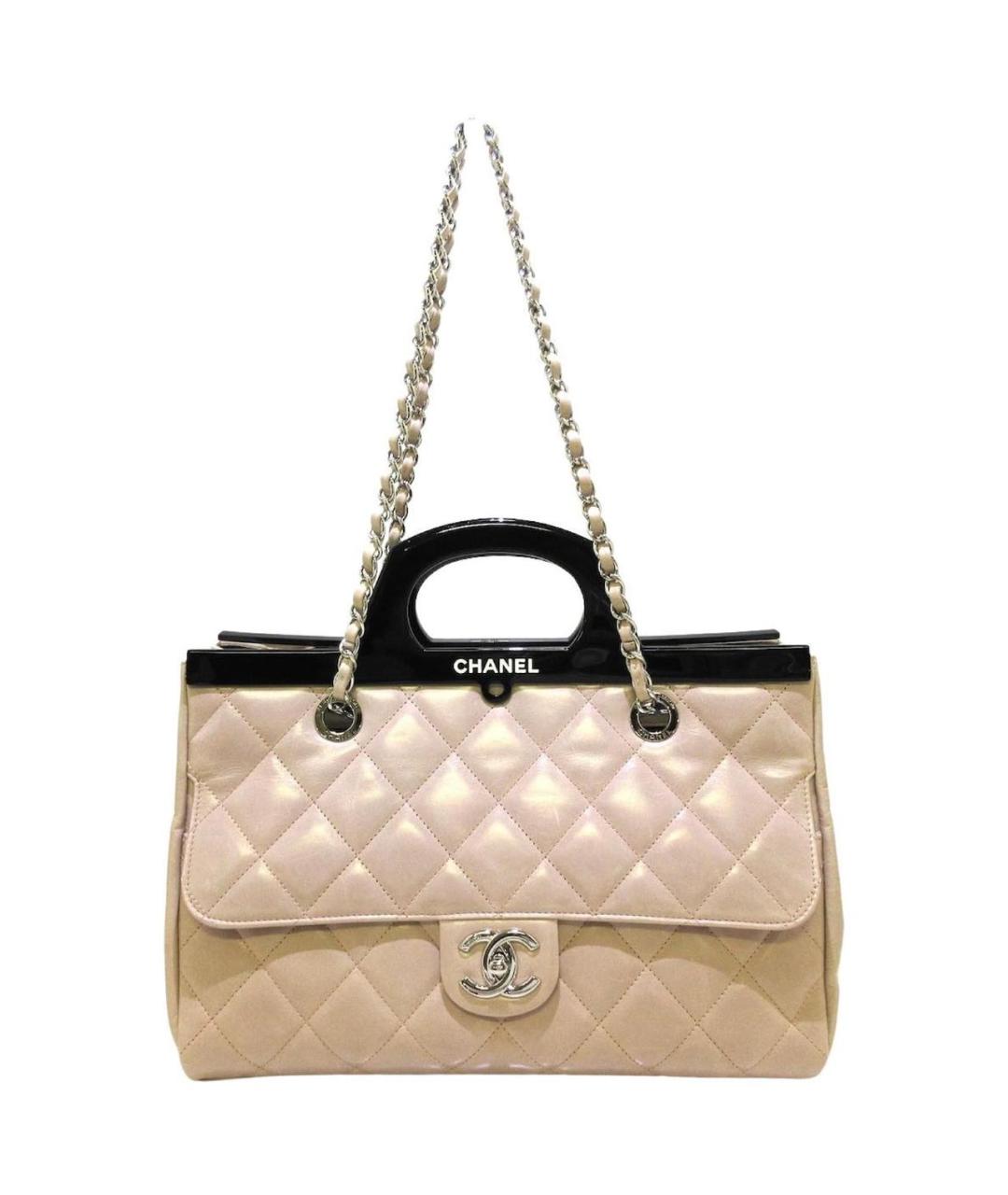 CHANEL Бежевая кожаная сумка с короткими ручками, фото 5
