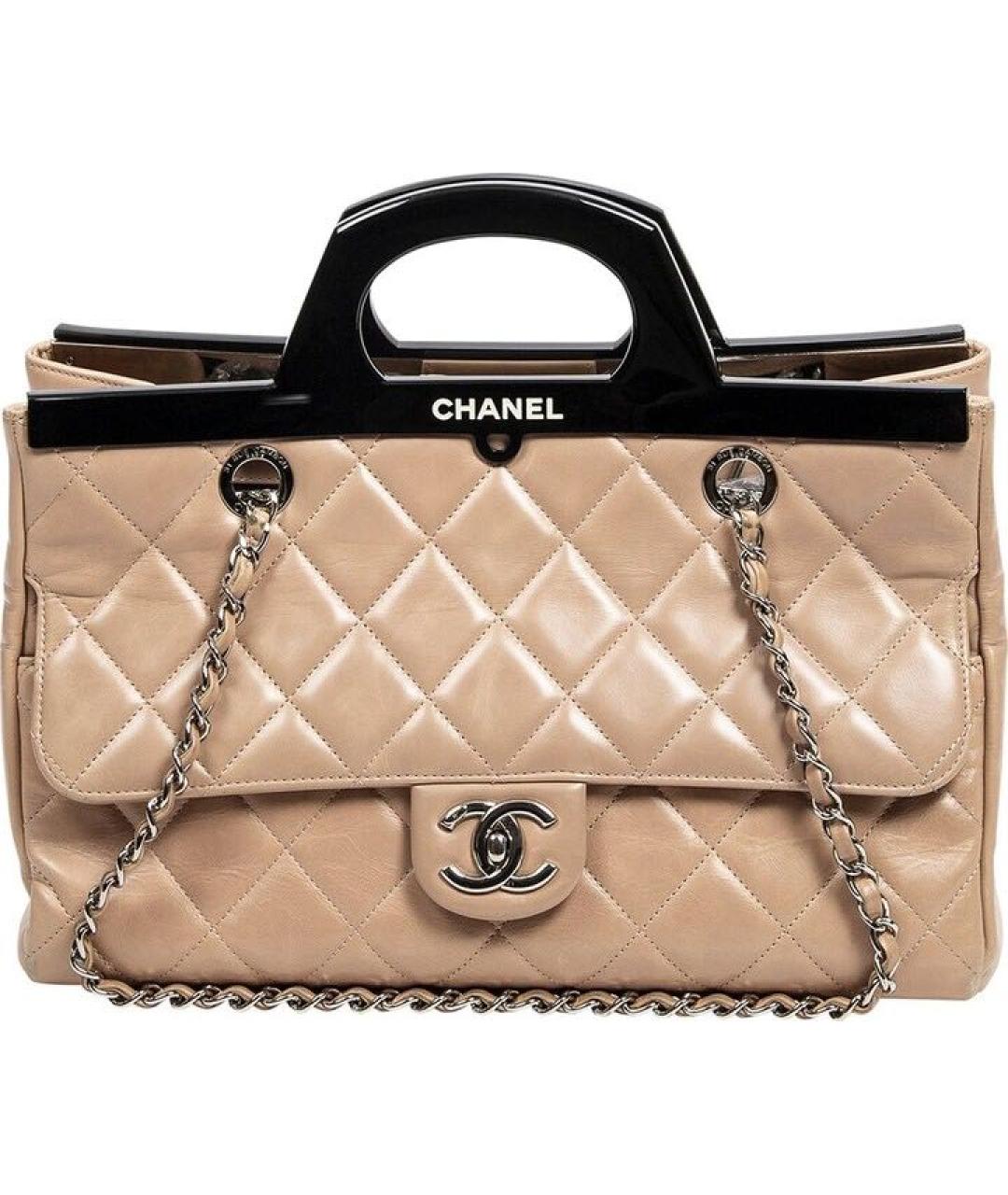 CHANEL Бежевая кожаная сумка с короткими ручками, фото 1