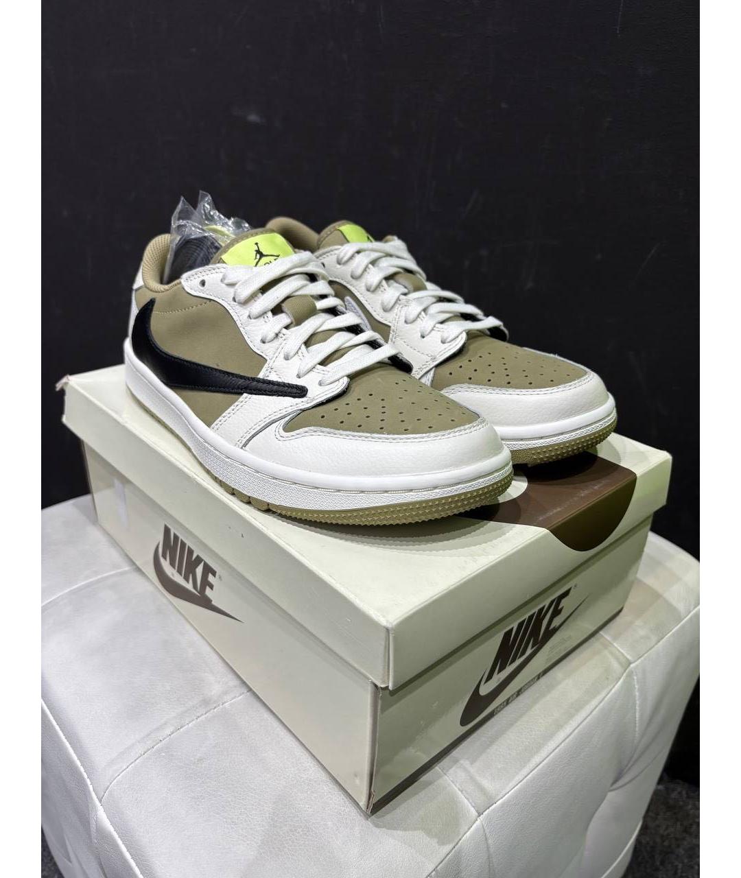 JORDAN Хаки кожаные низкие кроссовки / кеды, фото 2