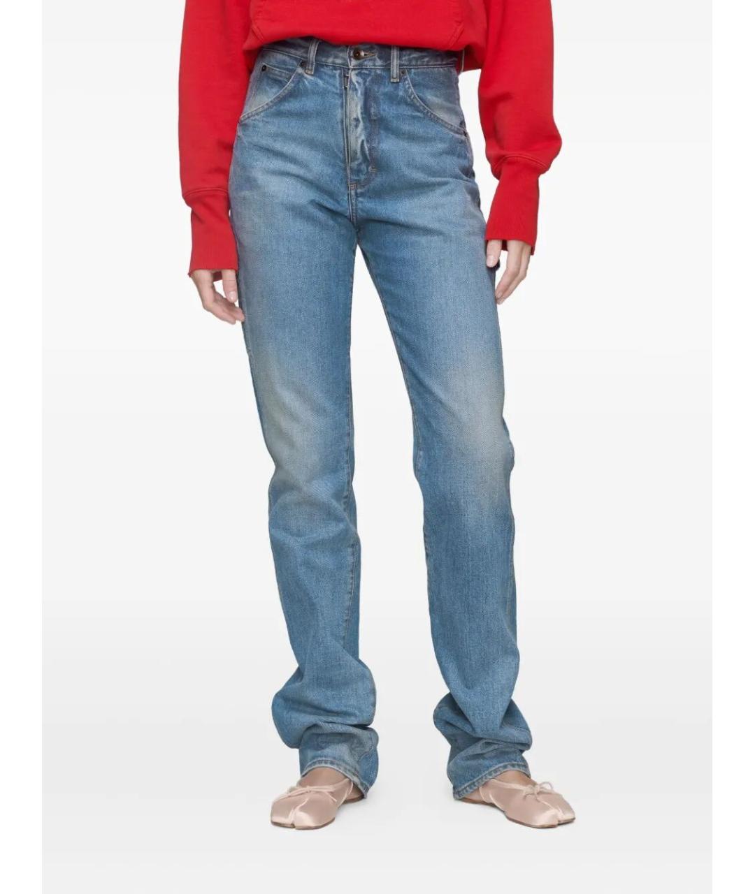 MAISON MARGIELA Голубые хлопковые прямые джинсы, фото 4