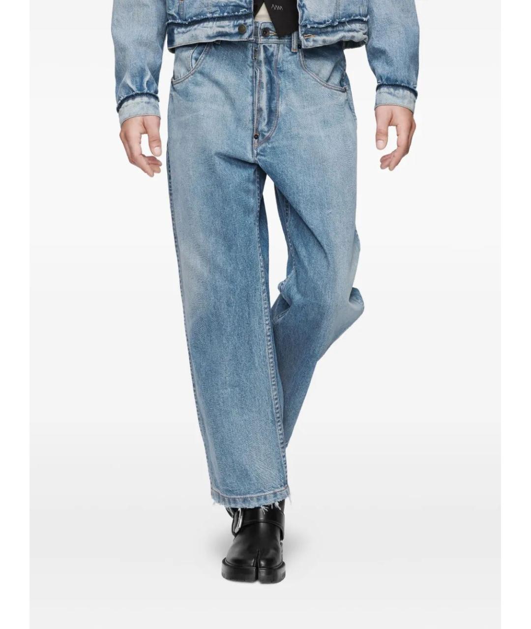 MAISON MARGIELA Голубые хлопковые прямые джинсы, фото 4