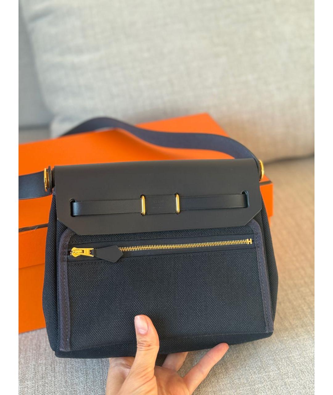 HERMES Темно-синяя тканевая сумка через плечо, фото 3