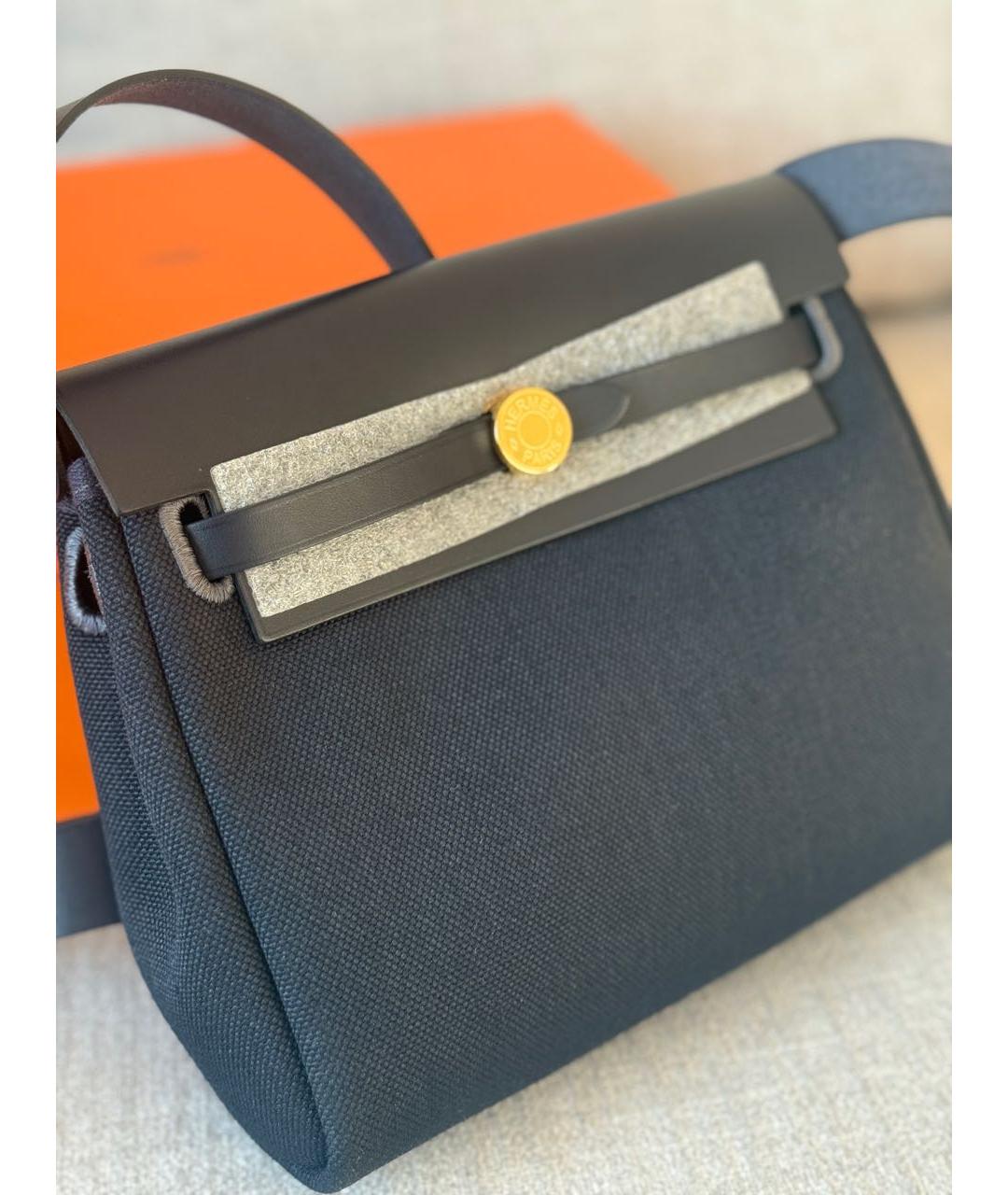 HERMES Темно-синяя тканевая сумка через плечо, фото 2
