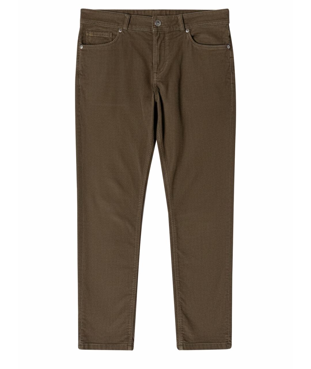 LORO PIANA Хаки хлопко-эластановые брюки узкие, фото 1