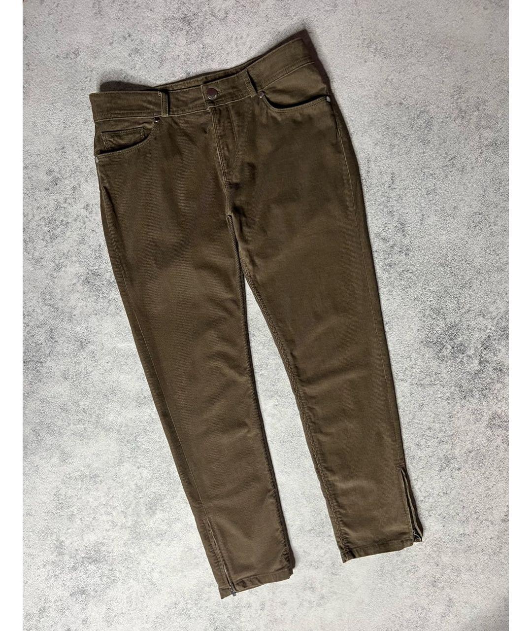 LORO PIANA Хаки хлопко-эластановые брюки узкие, фото 7