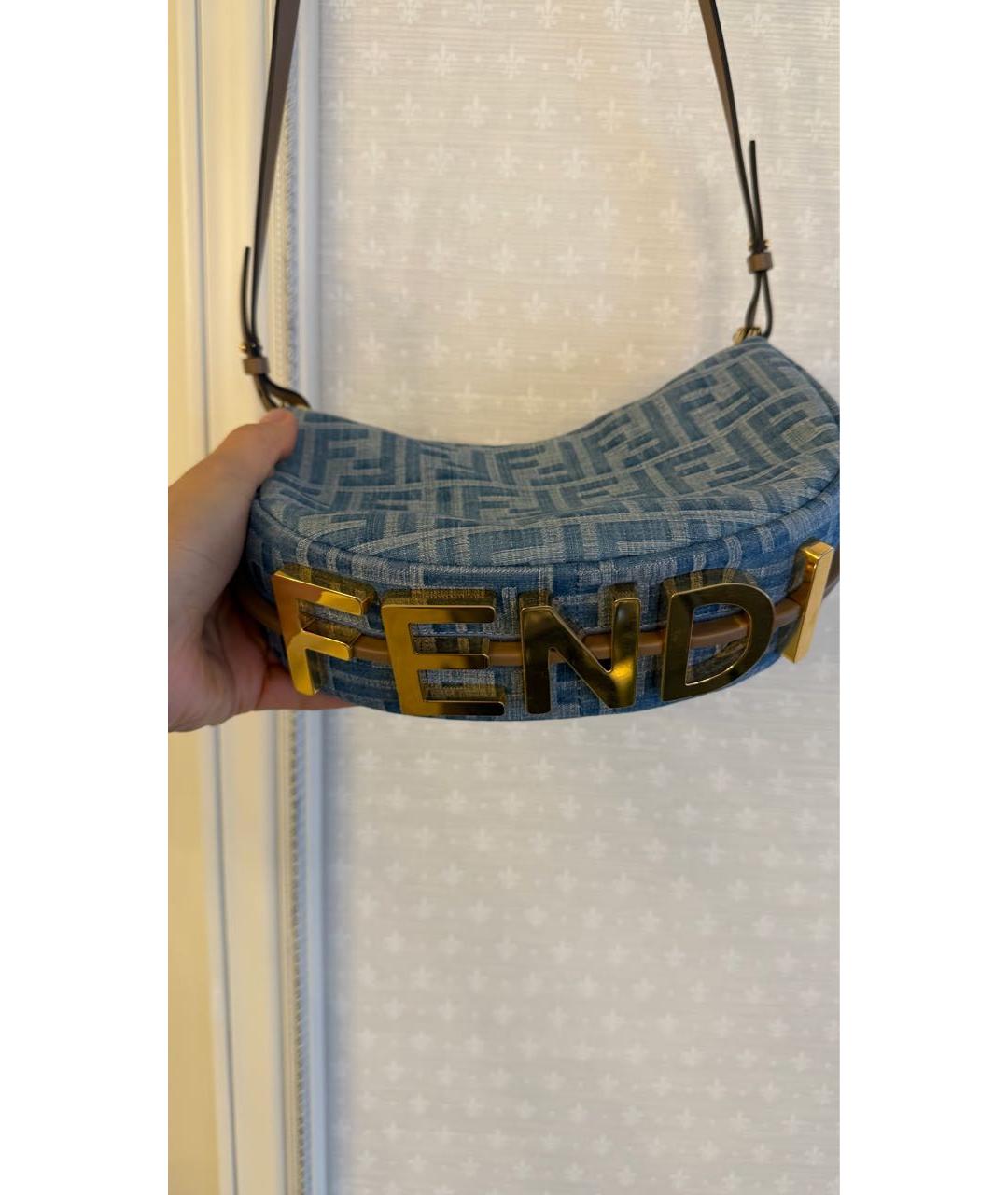 FENDI Голубая деним сумка через плечо, фото 6