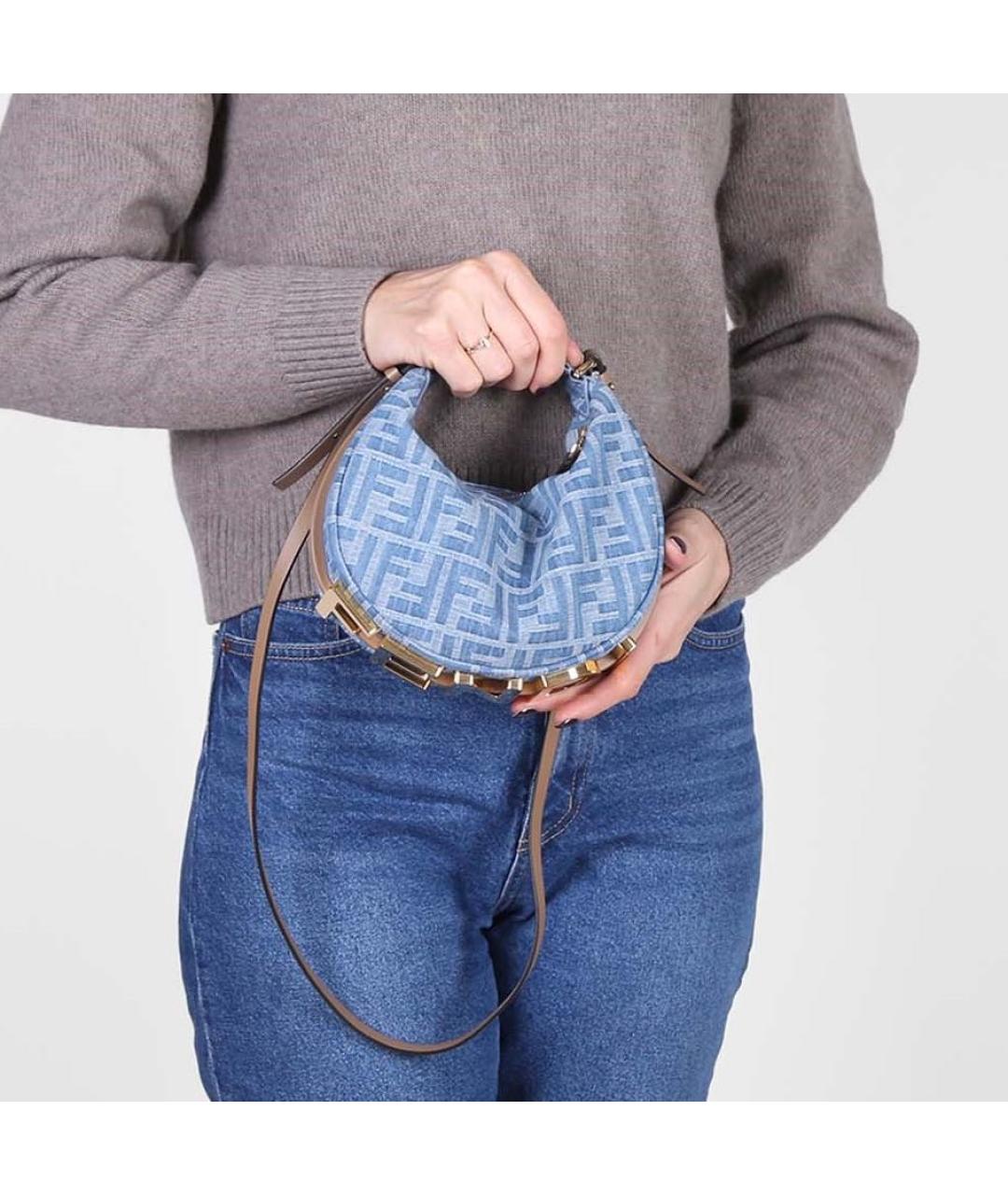 FENDI Голубая деним сумка через плечо, фото 4