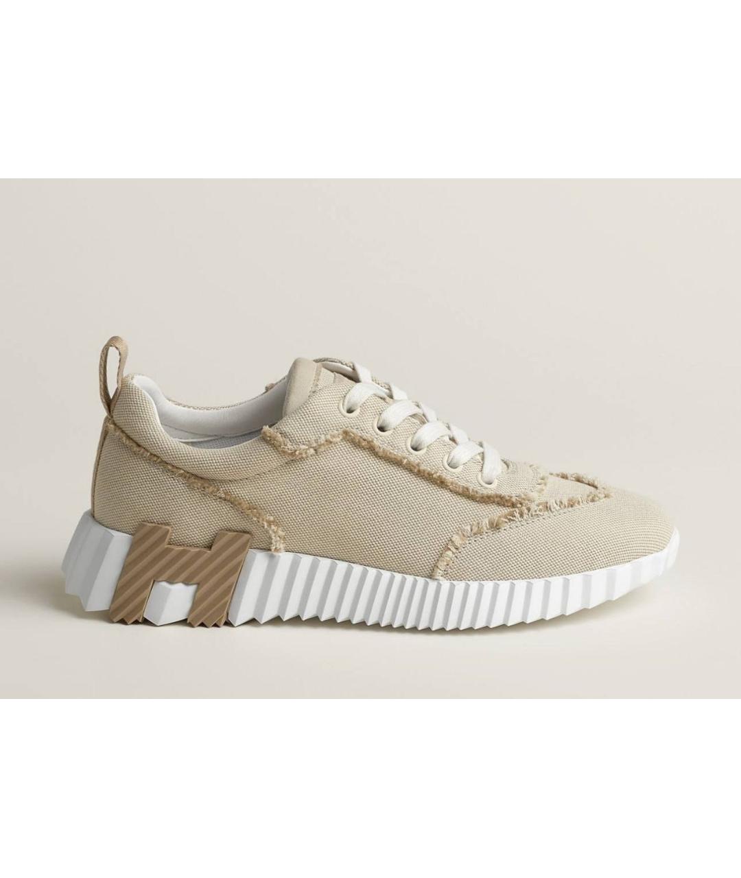 HERMES Бежевые текстильные кроссовки, фото 5