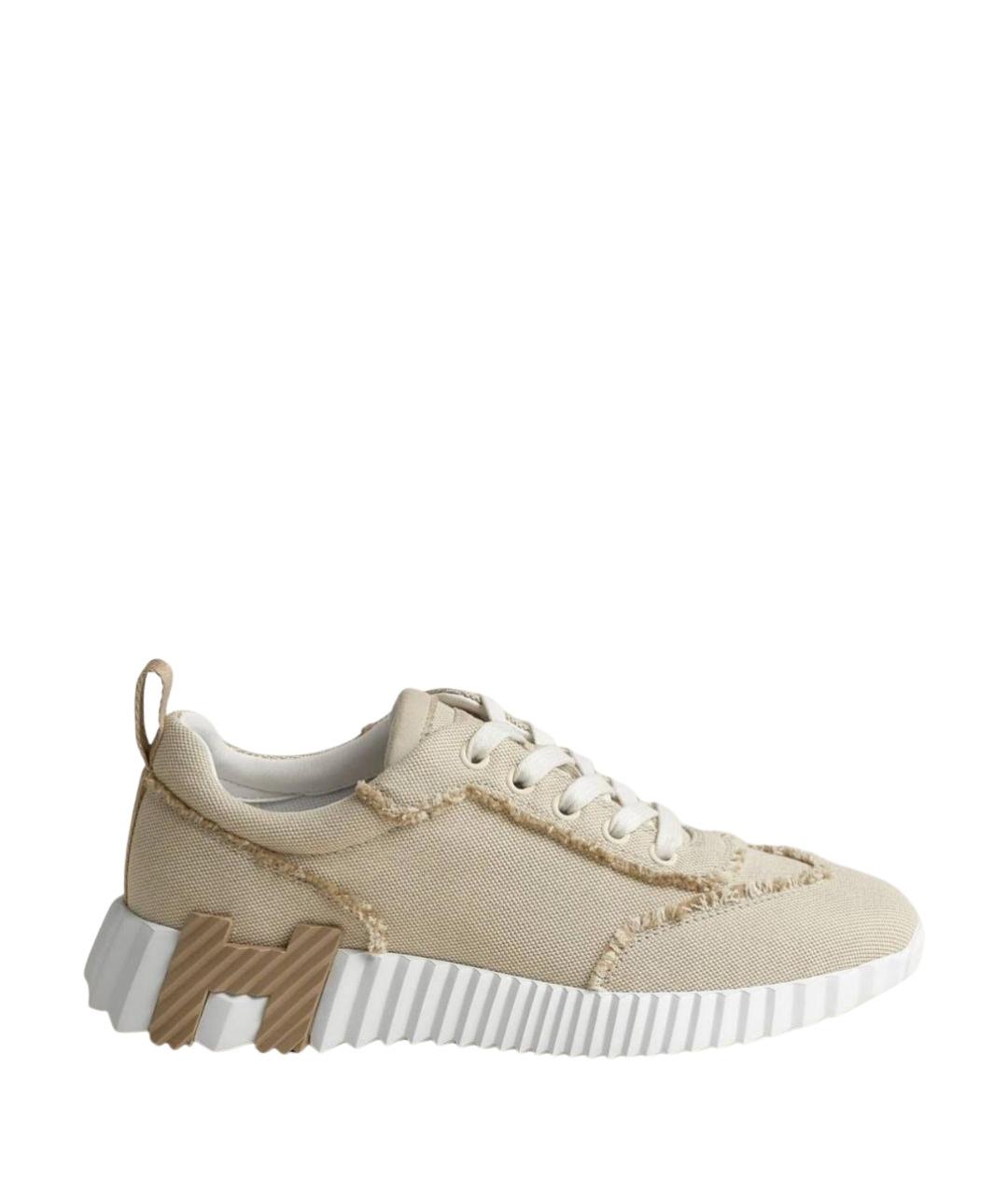 HERMES Бежевые текстильные кроссовки, фото 1