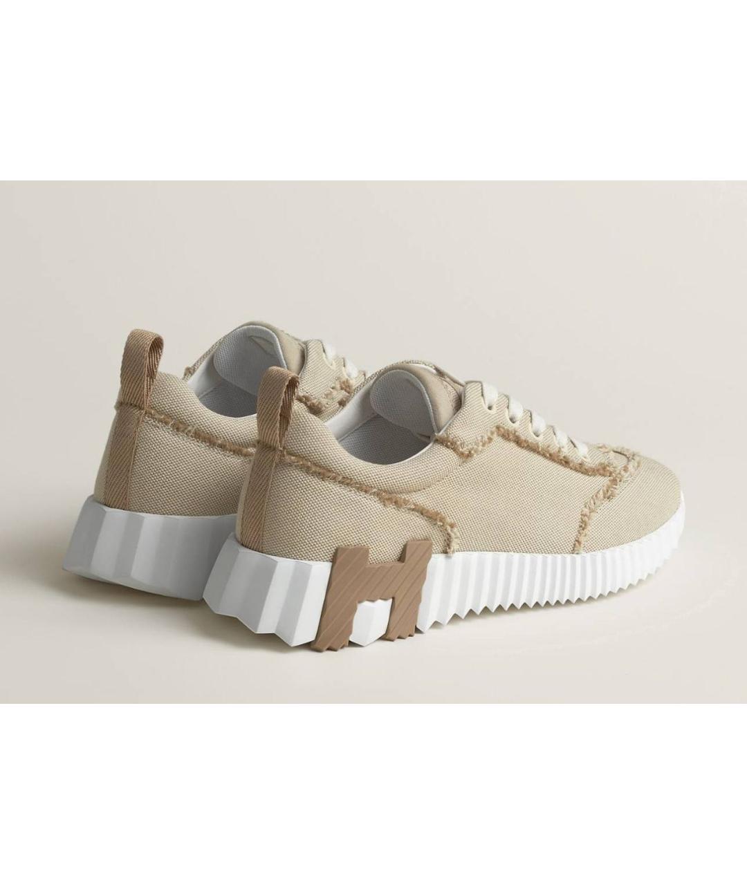 HERMES Бежевые текстильные кроссовки, фото 4