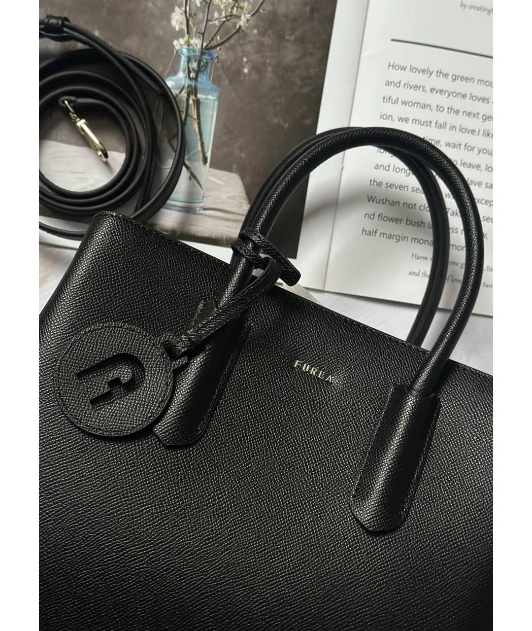 FURLA Черная кожаная сумка с короткими ручками, фото 2