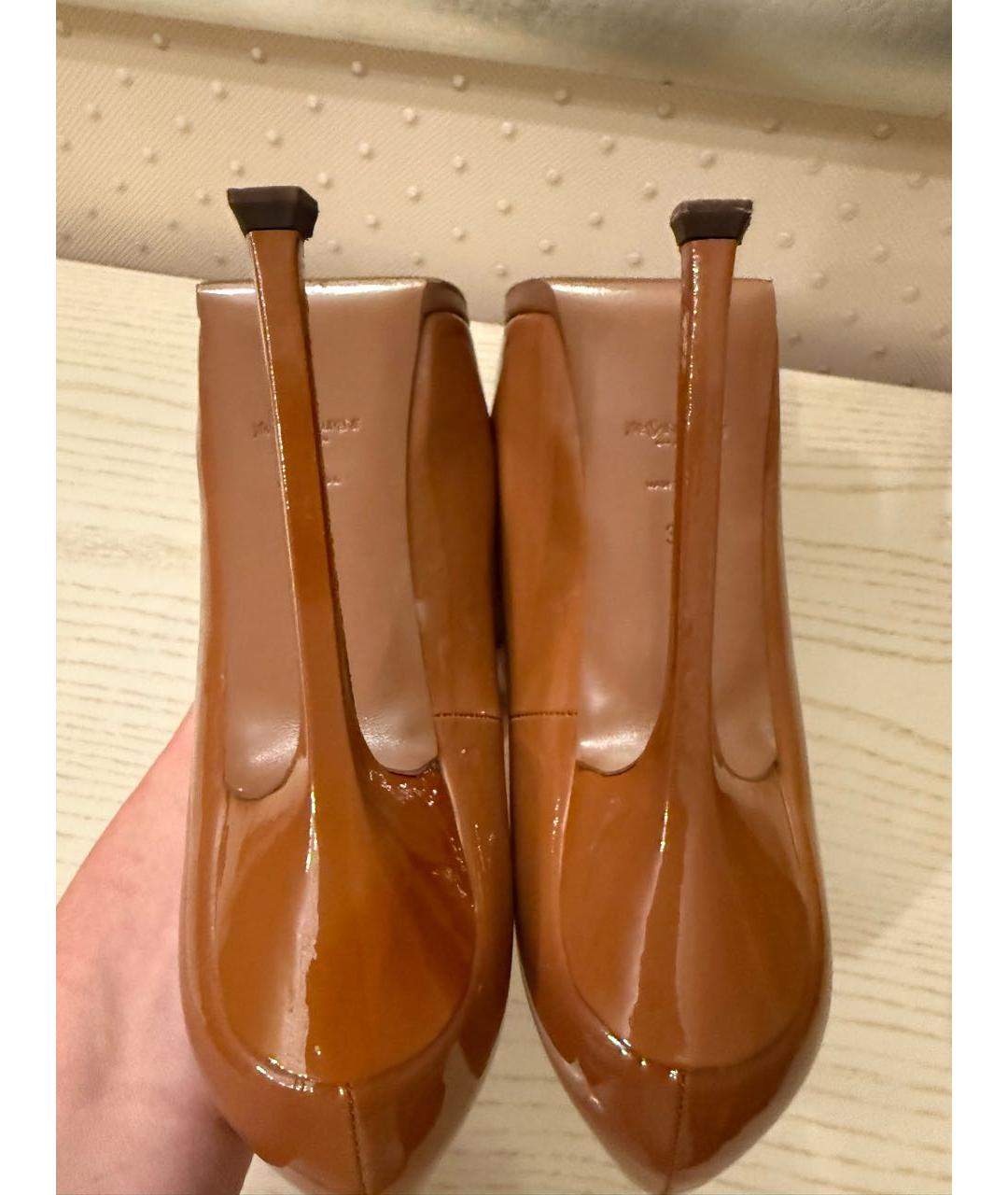 SAINT LAURENT Коричневые туфли из лакированной кожи, фото 4