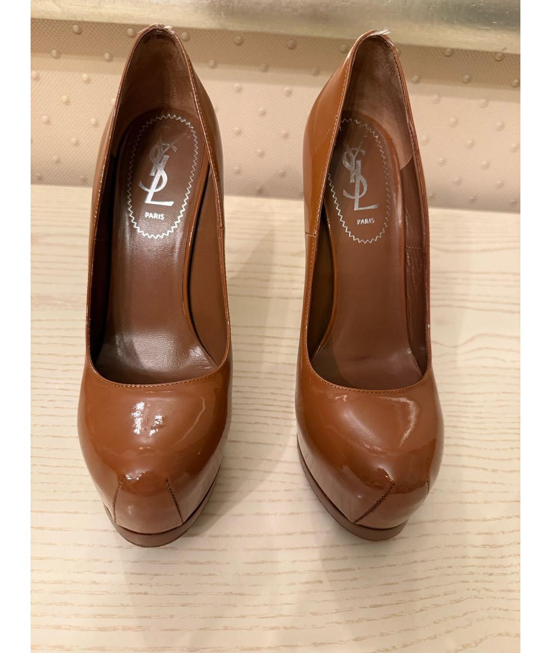 SAINT LAURENT Коричневые туфли из лакированной кожи, фото 2