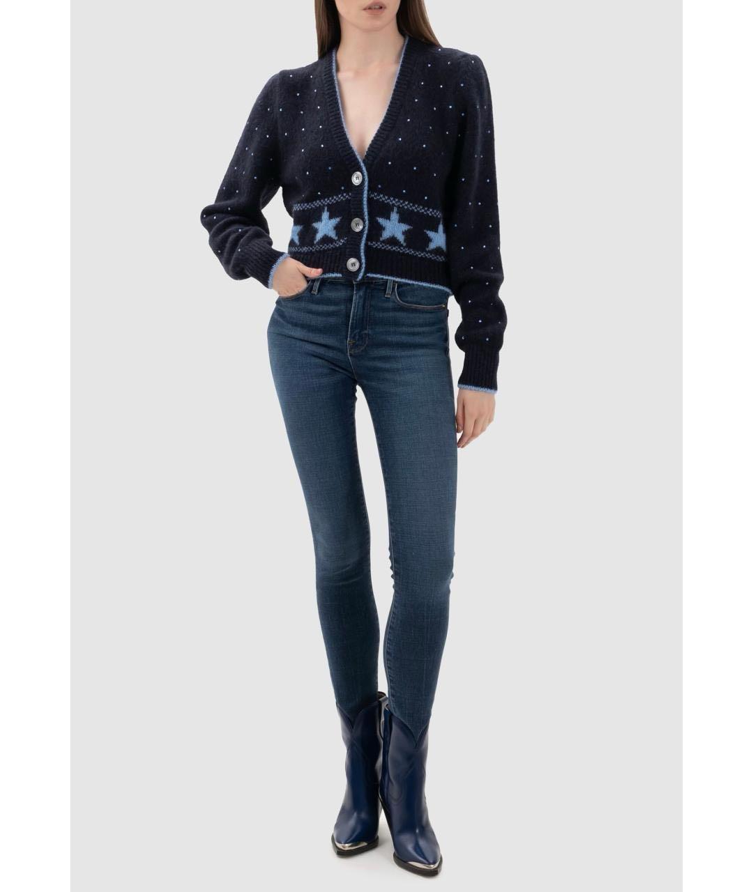ALESSANDRA RICH Темно-синий шерстяной кардиган, фото 4
