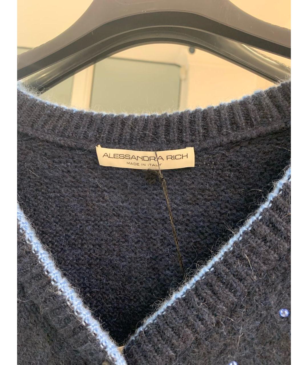 ALESSANDRA RICH Темно-синий шерстяной кардиган, фото 3