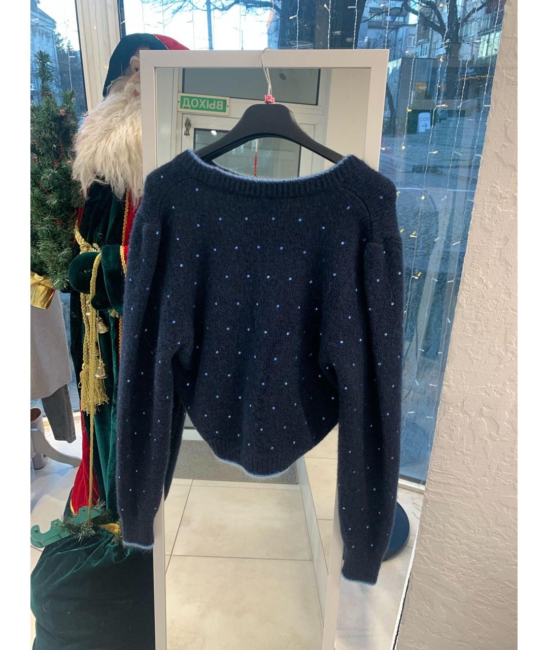 ALESSANDRA RICH Темно-синий шерстяной кардиган, фото 2