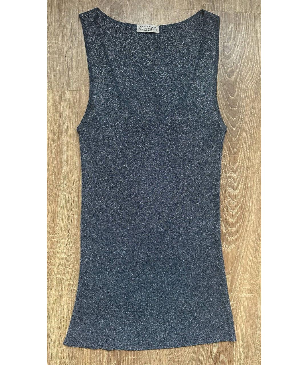 BRUNELLO CUCINELLI Темно-синяя вискозная майка, фото 7