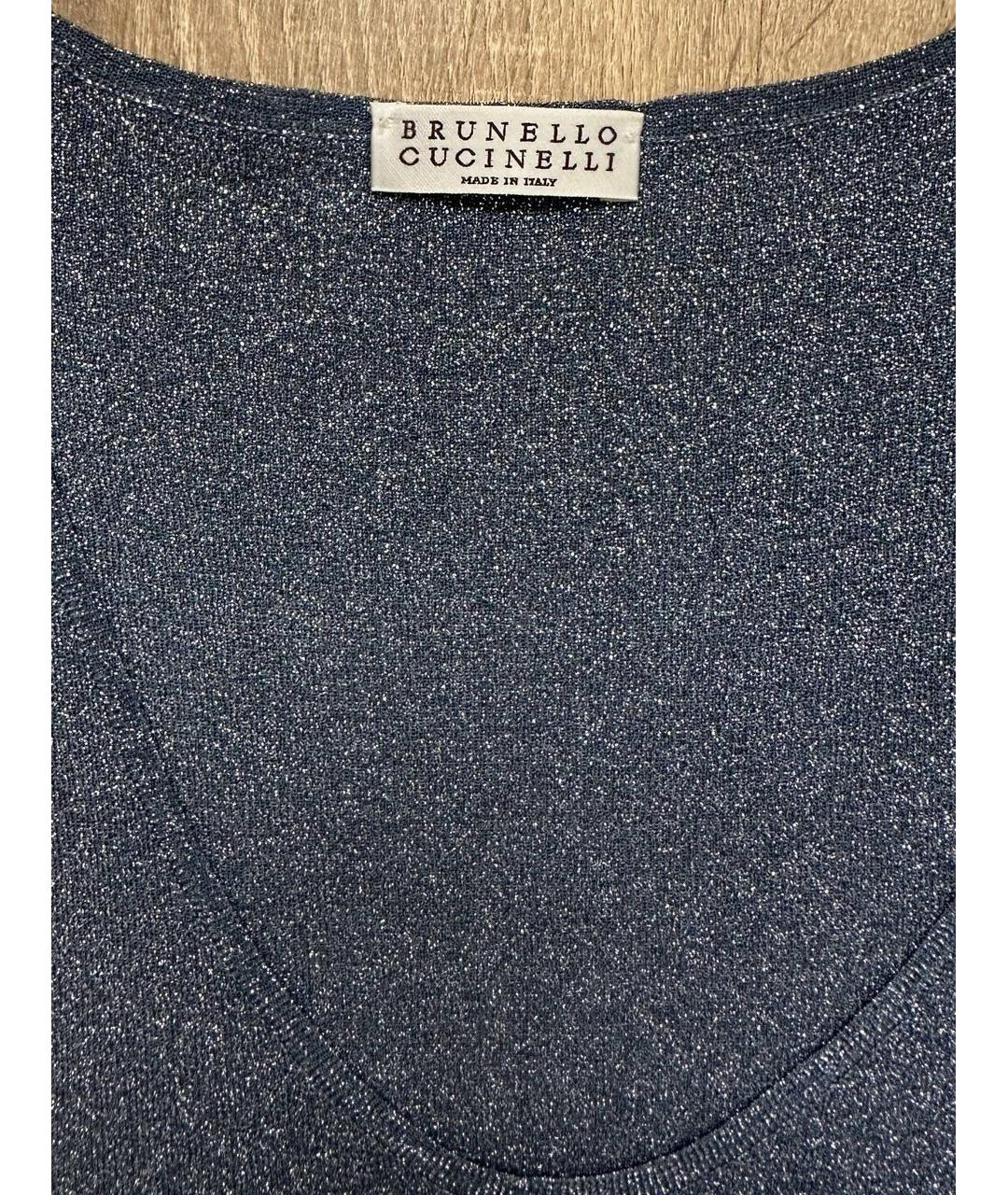 BRUNELLO CUCINELLI Темно-синяя вискозная майка, фото 4