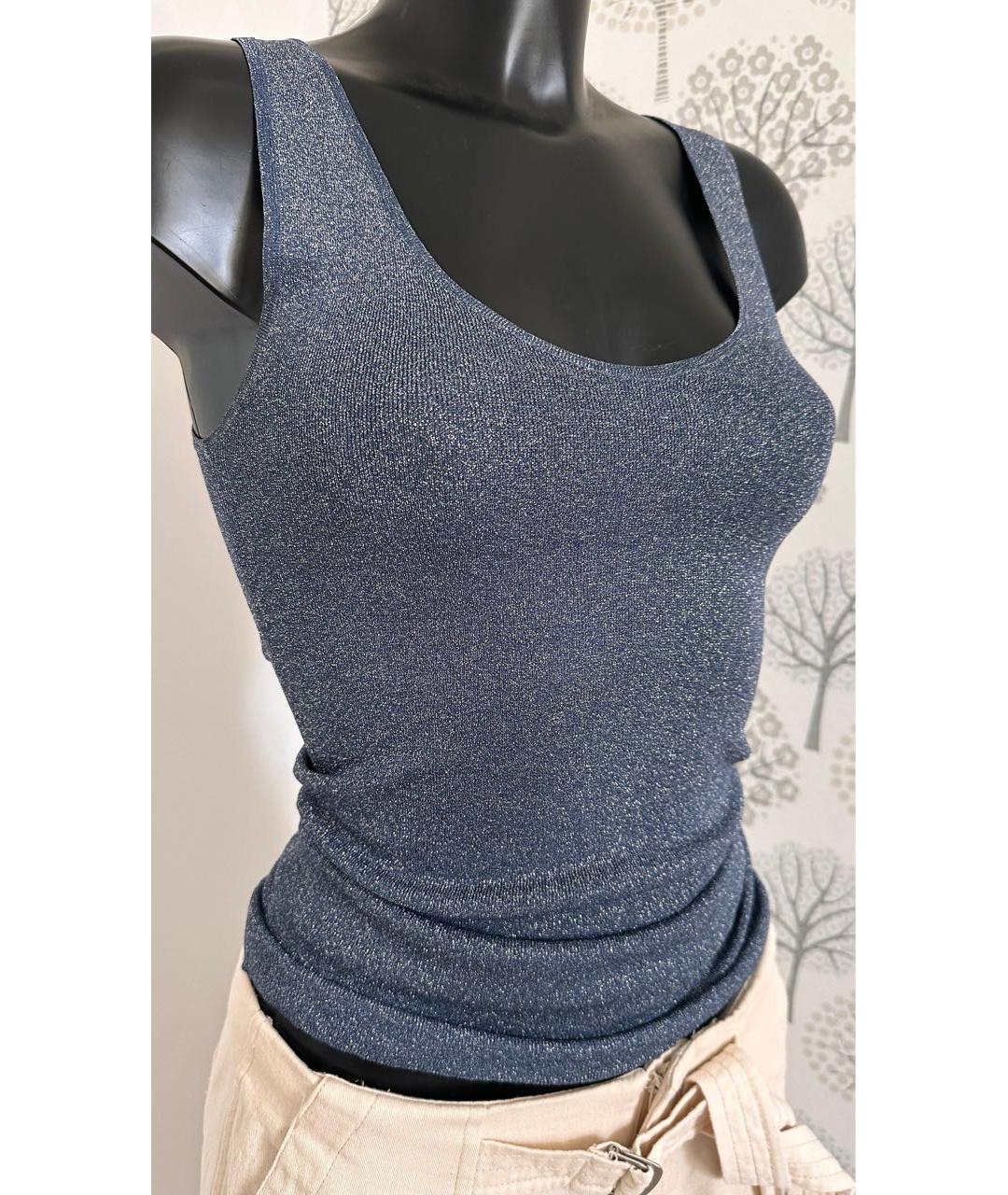 BRUNELLO CUCINELLI Темно-синяя вискозная майка, фото 2