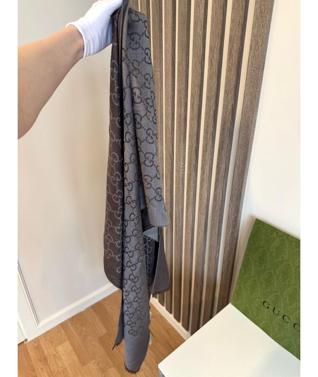 GUCCI Серый шерстяной шарф, фото 4