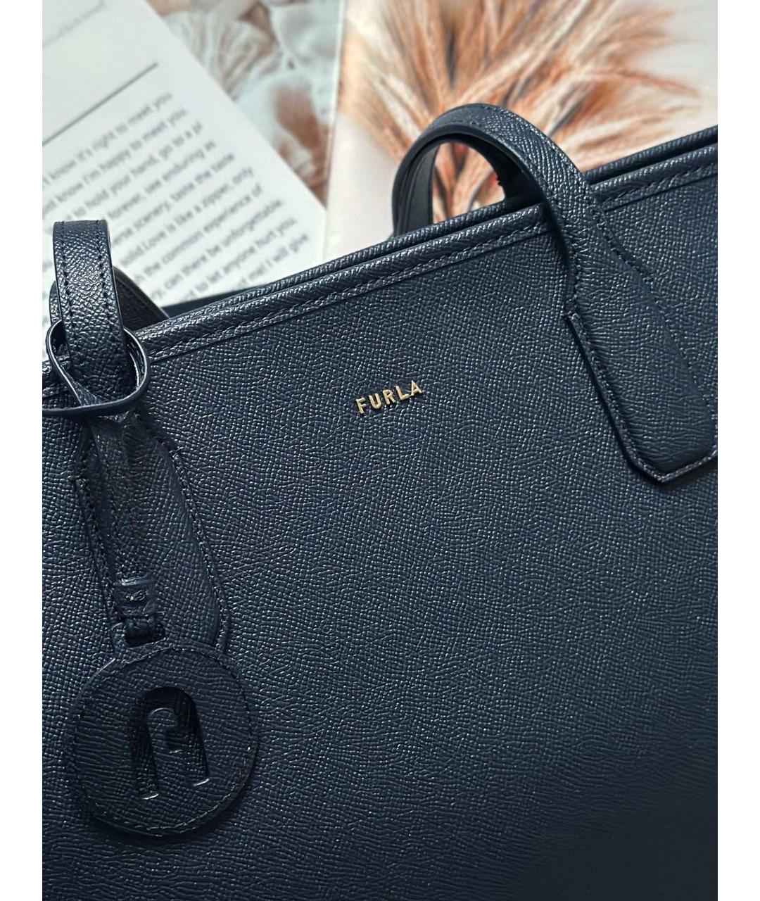FURLA Темно-синяя кожаная сумка тоут, фото 3