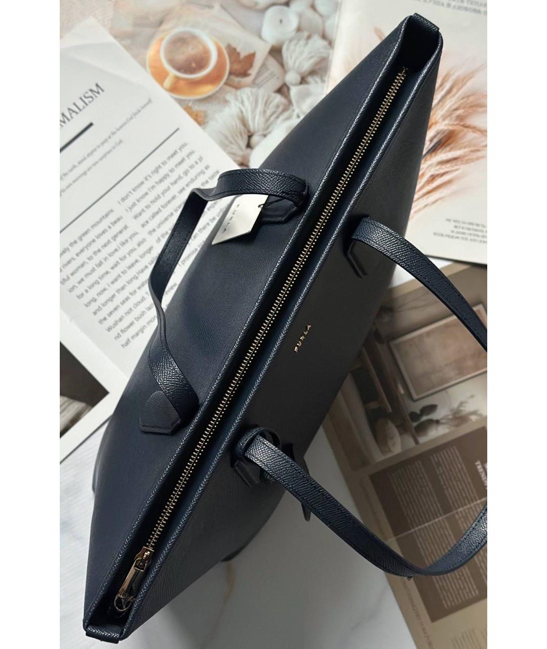 FURLA Темно-синяя кожаная сумка тоут, фото 2