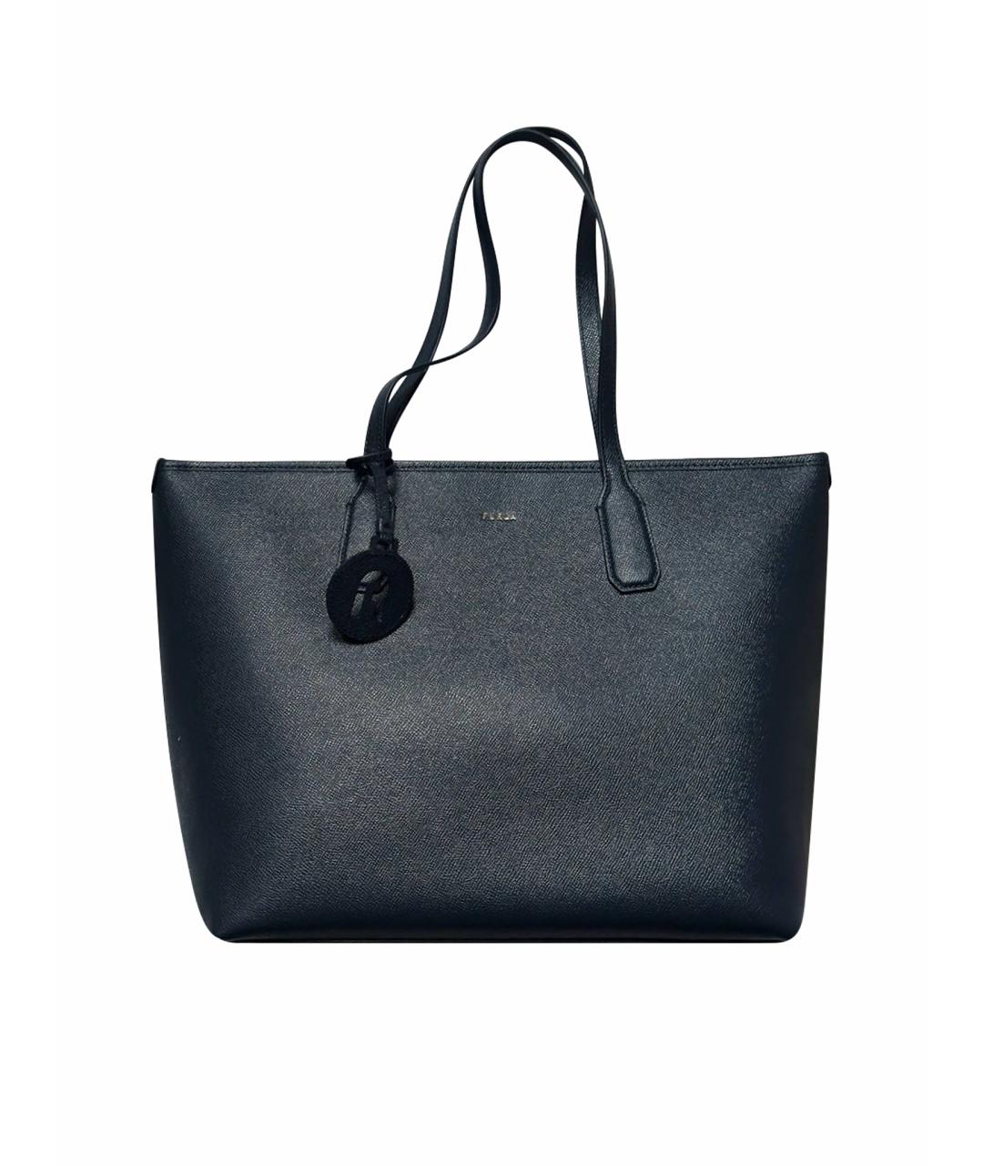 FURLA Темно-синяя кожаная сумка тоут, фото 1